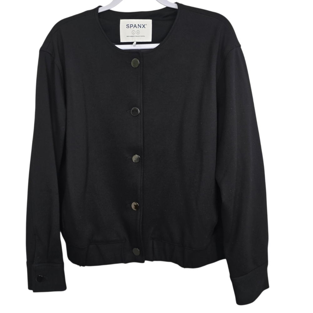 SPANX Classic Ponte Black Button Blazer Women’s Large Stretch Workwear